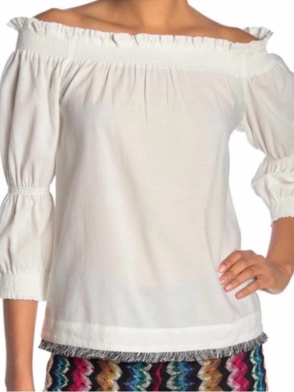 Trina Turk White Top Smocked And Fringe Detail
Blouse Size Extra Small